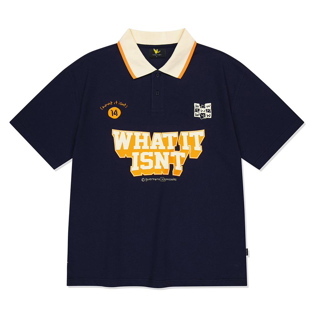 WT 타이포 카라 반팔 티셔츠 네이비