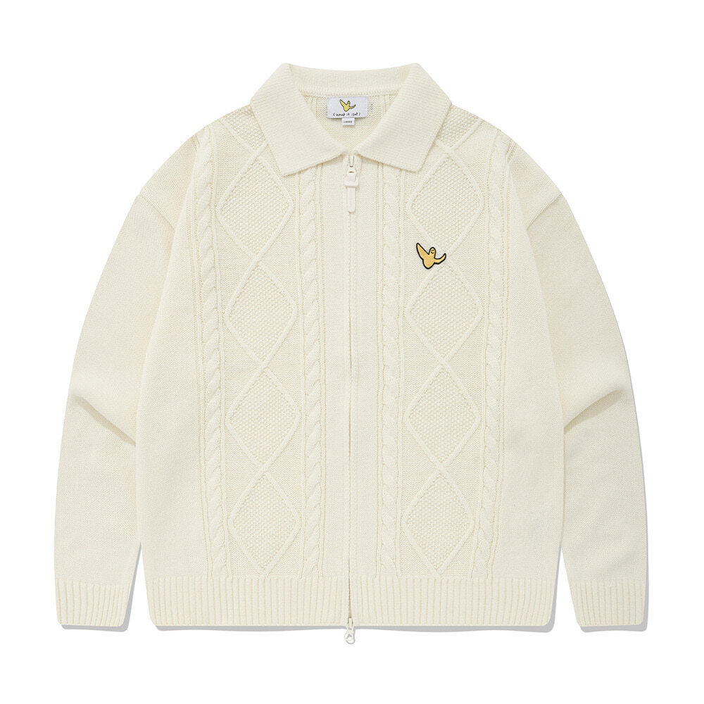 ANGEL CABLE KNIT ZIP-UP CARDIGAN IVORY