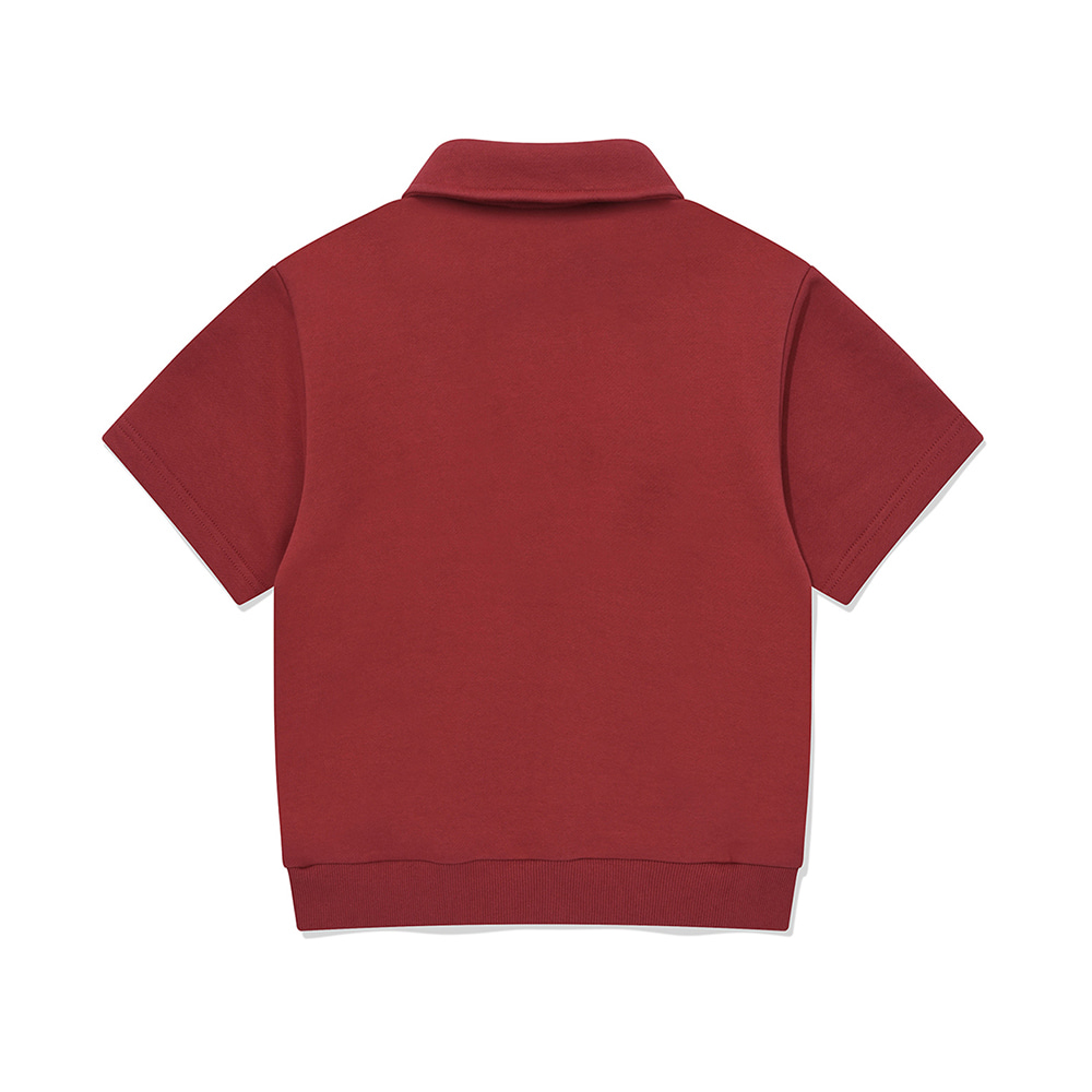 키즈 스웻 카라 하프집업 반팔 티셔츠 로즈 레드